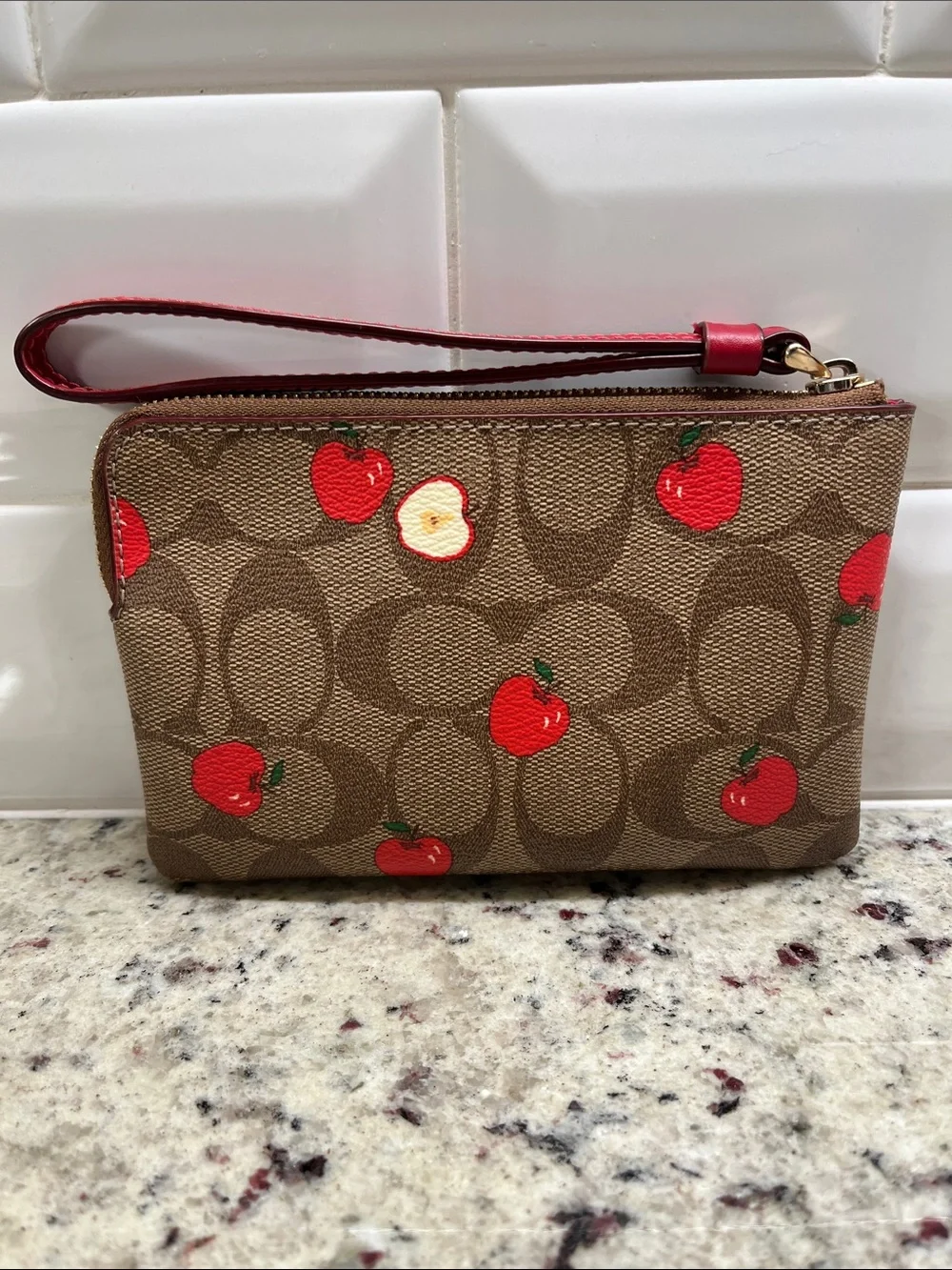 Coach Signature Print with Apples Wristlet NWOT
